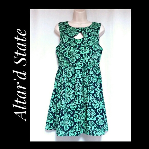 Altar'd State Fit & Flare Mini-Dress Navy & Green